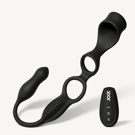 Jock Hype Max Thrusting Vibrating Anal Plug C-Ring with remote control for enhanced stimulation.