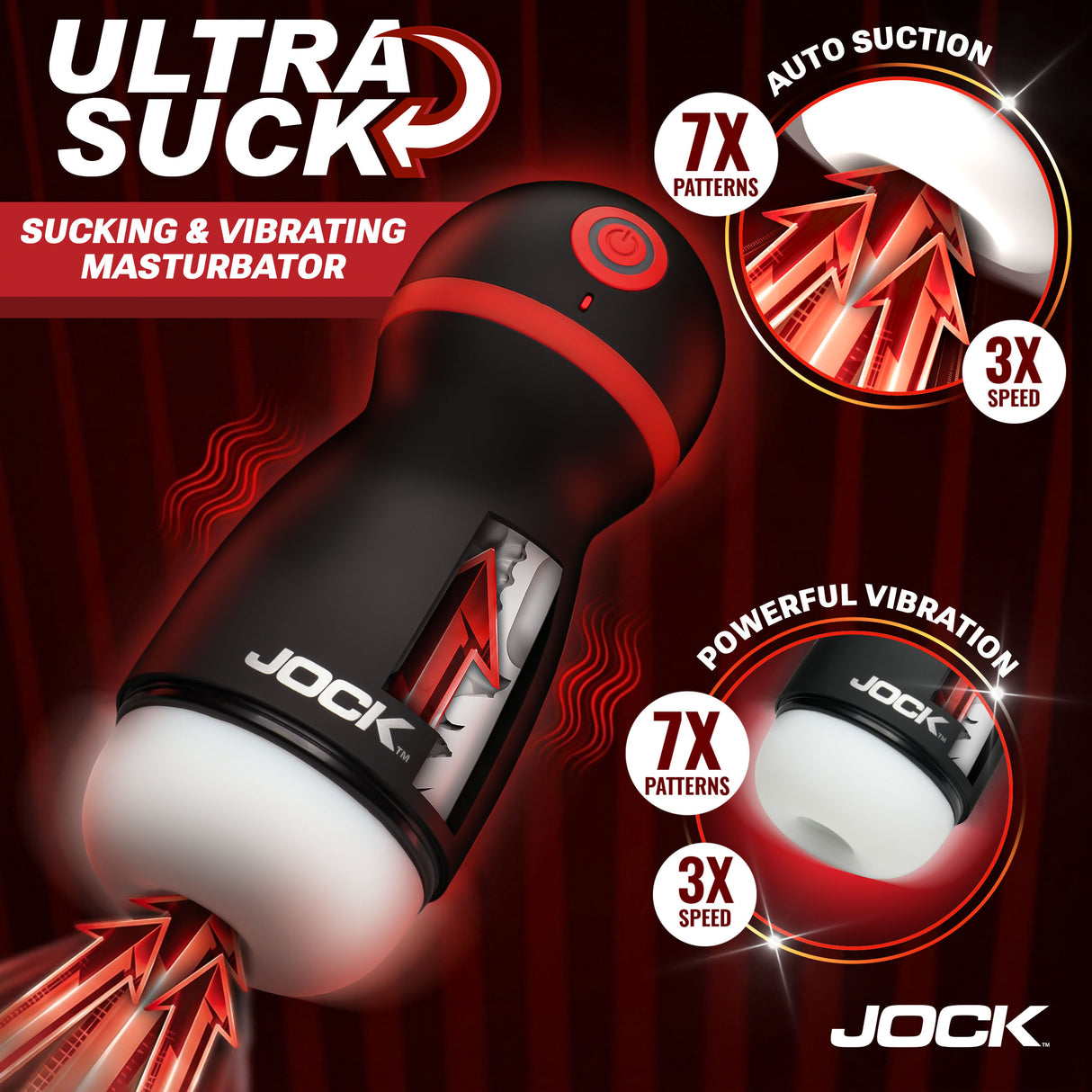 Jock Ultra Suck Sucking & Vibrating Masturbator with auto suction and powerful vibration features.