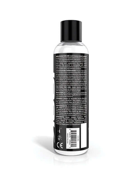 Curve Toys Jock Creamy Cum Hybrid Lubricant 8 oz back label showing ingredients and usage instructions