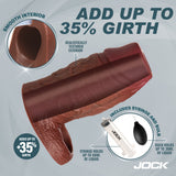 Jock Silicone Penis Enhancer with Ball Strap Dark showcasing realistic texture and smooth interior, adding up to 35% girth.