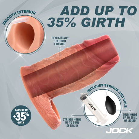 Jock Silicone Penis Enhancer with Ball Strap Light showcasing smooth interior and textured exterior, adds up to 35% girth.