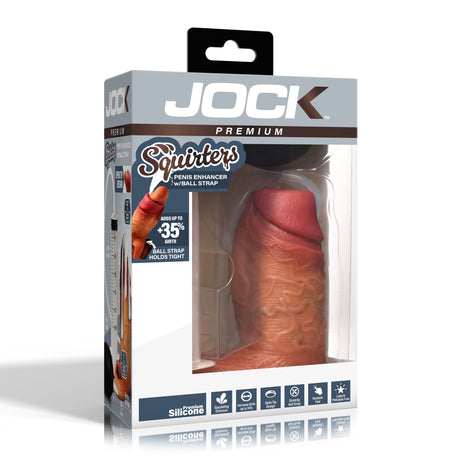 Jock Silicone Penis Enhancer with Ball Strap Medium packaging showcasing lifelike details and secure ball strap feature.