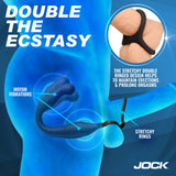 Jock Axis Gyrating Prostate Vibrator with C-Ring showcasing double rings and motor vibrations for intense pleasure.
