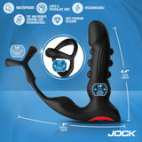 Jock P-Pulse Silicone Prostate Vibrator with Remote Control features waterproof design, soft silicone, and ergonomic shape.