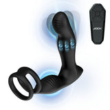 Jock P-Drive Sliding Rocking Prostate Vibrator With C-Ring featuring wireless remote and curved tip.