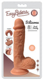Easy Riders 8 Inch Dual Density Silicone Dong with Balls on packaging, showcasing its realistic design and features.