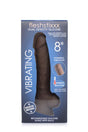 Fleshstixxx 8 Inch Vibrating Dildo With Balls Dark packaging showcasing powerful vibration and thermo-reactive silicone.