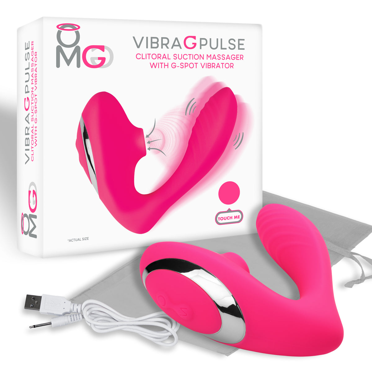 OMG Vibra G Pulse Clitoral Suction G-Spot Vibrator Pink with dual-action stimulation features.