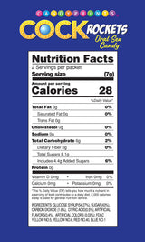 Cock Rockets Oral Sex Candy Grape Flavored nutrition facts panel showing serving size, calories, and ingredients.