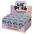 Lil Pricks Mystery Box Vibrating Keychain Display of 12, colorful collectible keychain boxes on countertop display.