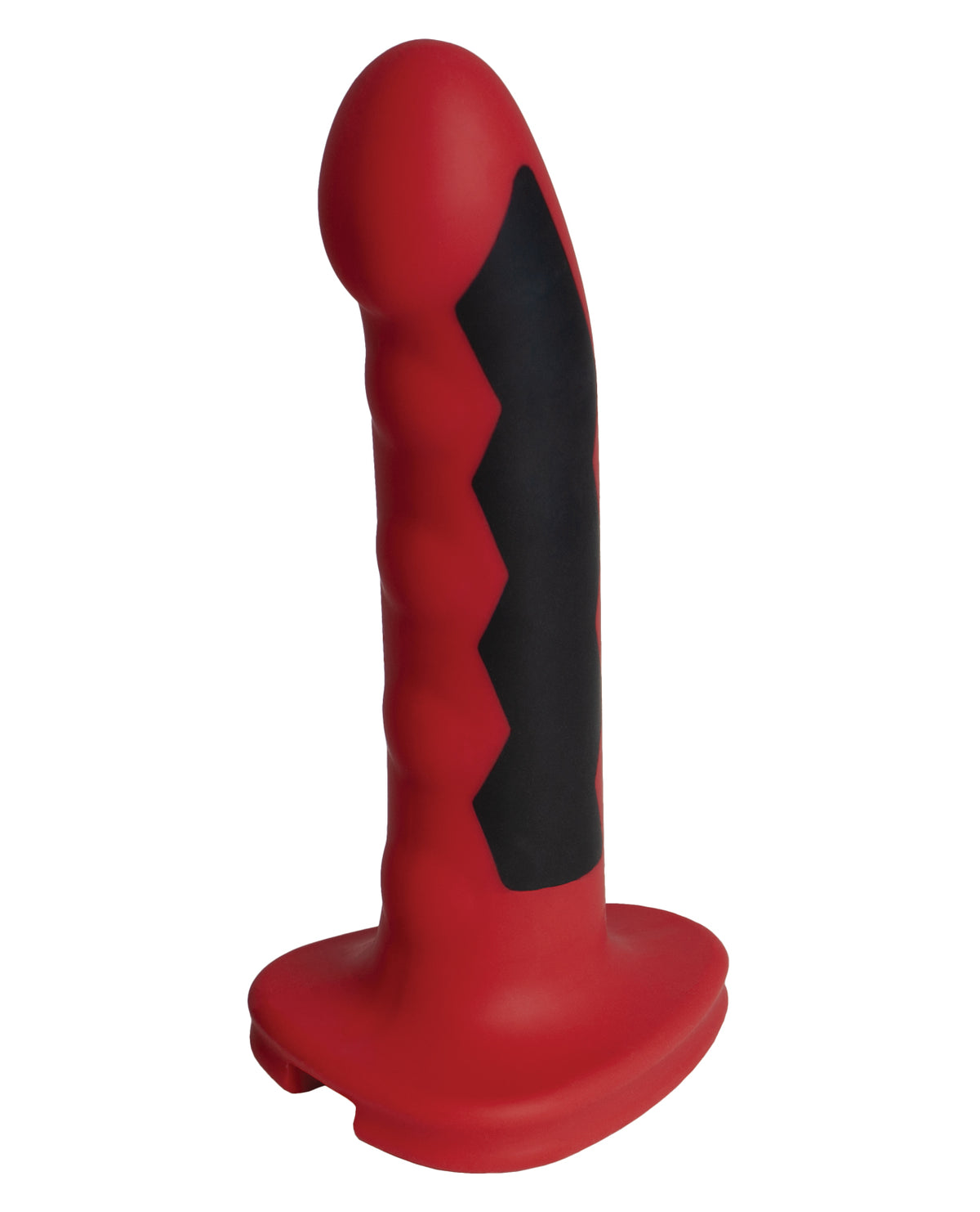 ElectraStim Silicone Fusion Komodo Electro Dildo Red Black side view showcasing its ridged design and silicone material.