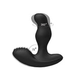 Levett Caesar Premium Silicone Prostate Massager Black showing 360° rotation and 75° angle for enhanced pleasure.