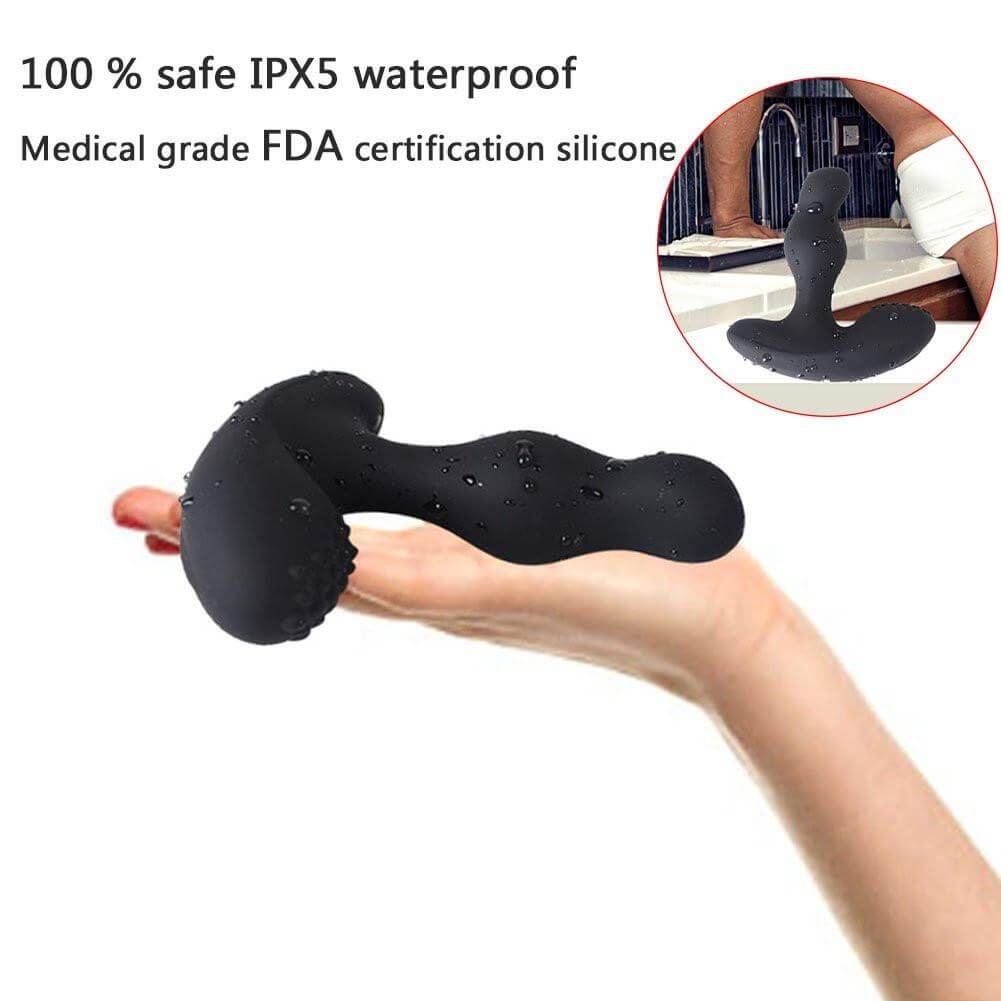 Levett Caesar Premium Silicone Prostate Massager Black in a hand, showcasing its waterproof design and medical-grade silicone.