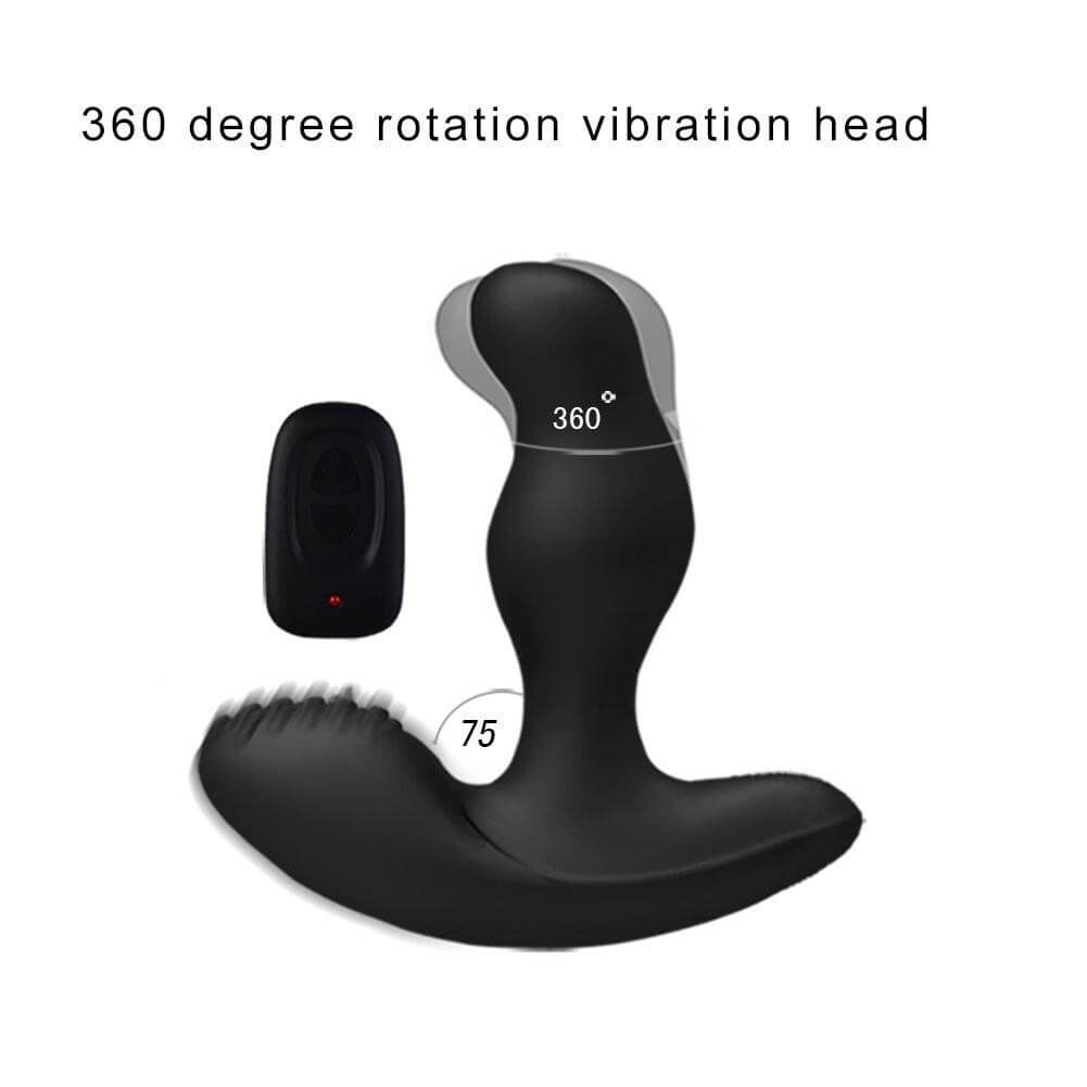 Levett Caesar Premium Silicone Prostate Massager Black with 360 degree rotation vibration head and remote control.