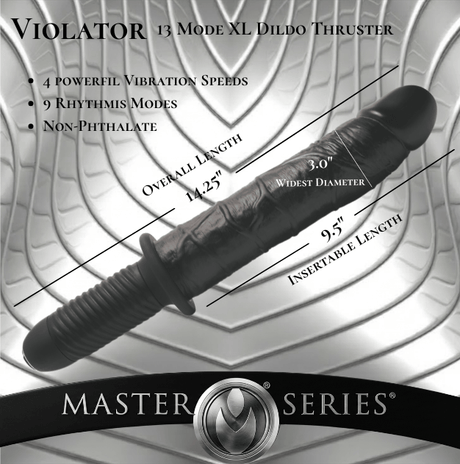 The Violator 13 Mode XL Dildo Thruster with 9.5" insertable length and 3" diameter for intense pleasure.
