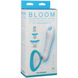 Bloom Rechargeable Intimate Body Pump Blue packaging showing automatic, vibrating pump and interchangeable heads.