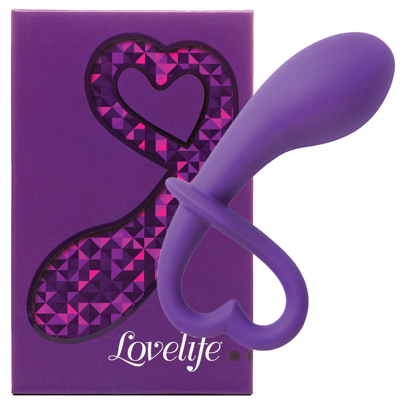 Ohmibod Lovelife Dare Purple ergonomic design shown with packaging, ideal for targeted stimulation.