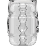 Main Squeeze Pop-off Optix Stroker Crystal in clear design showcasing its unique features and compact size.