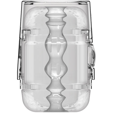 Main Squeeze Pop-off Optix Stroker Crystal in clear design showcasing its unique features and compact size.