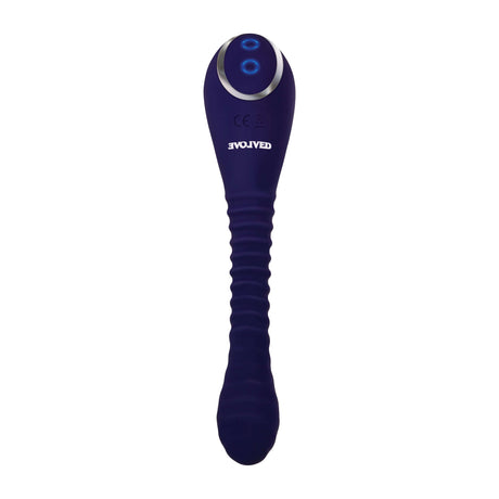 Bendable Sucker Dual End Silicone Vibrator Purple showcasing its sleek design and powerful features.