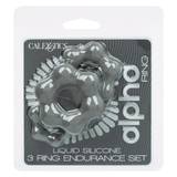 Alpha Liquid Silicone 3 Ring Endurance Set Grey packaging showcasing three silicone rings for intimate enhancement.