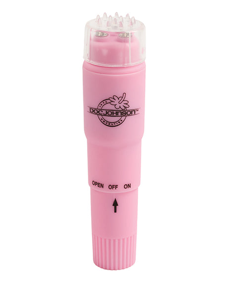 Naughty Secrets Devices of Desire Pocket Rocket Pink vibrator by Doc Johnson with a pink design and textured tip.