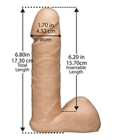 Vac-U-Lock 6 inch Realistic Dildo White dimensions showing total length, insertable length, and width.