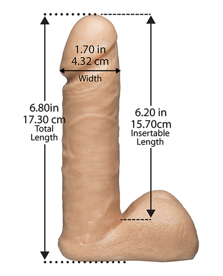 Vac-U-Lock 6 inch Realistic Dildo White dimensions showing total length, insertable length, and width.