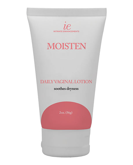 Intimate Enhancements Moisten Daily Vaginal Lotion 2 oz tube for soothing and hydrating intimate areas.