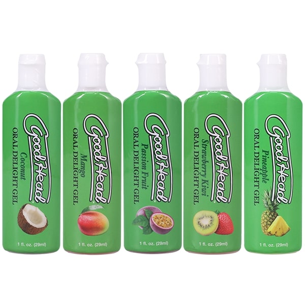 GoodHead Oral Delight Gel 5 Pack Tropical Fruits featuring Coconut, Mango, Passion Fruit, Strawberry Kiwi, Pineapple.