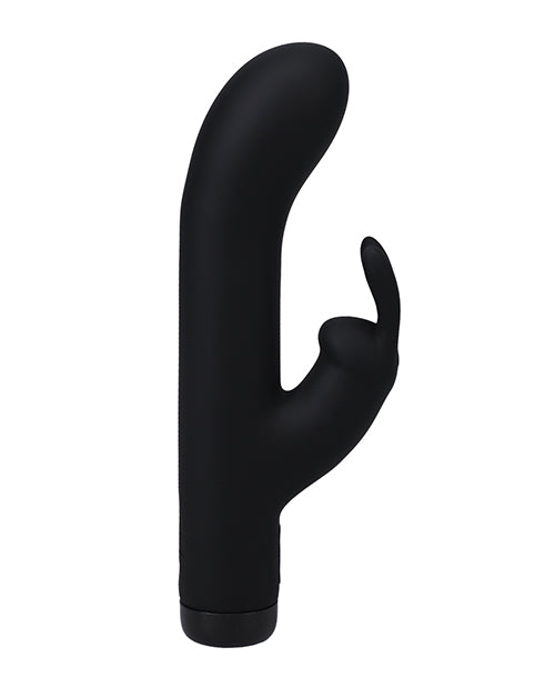 In A Bag Silicone Rechargeable Rabbit Vibrator Black on a white background, showcasing its sleek design and features.