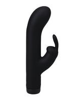 In A Bag Silicone Rechargeable Rabbit Vibrator Black on a white background, showcasing its sleek design and features.