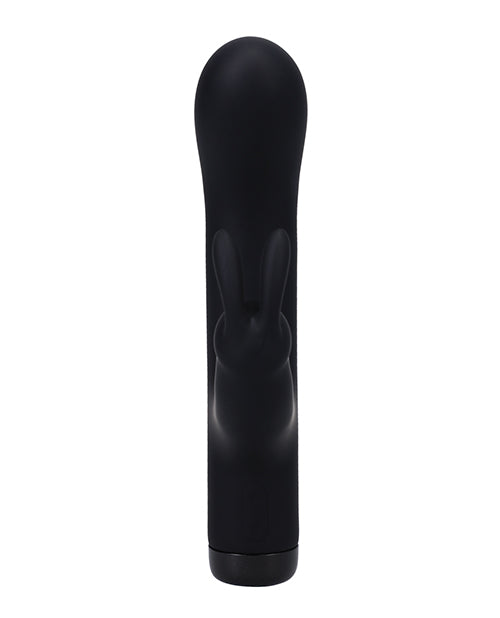 In A Bag Silicone Rechargeable Rabbit Vibrator Black displayed in a sleek black design, highlighting its dual-action features.