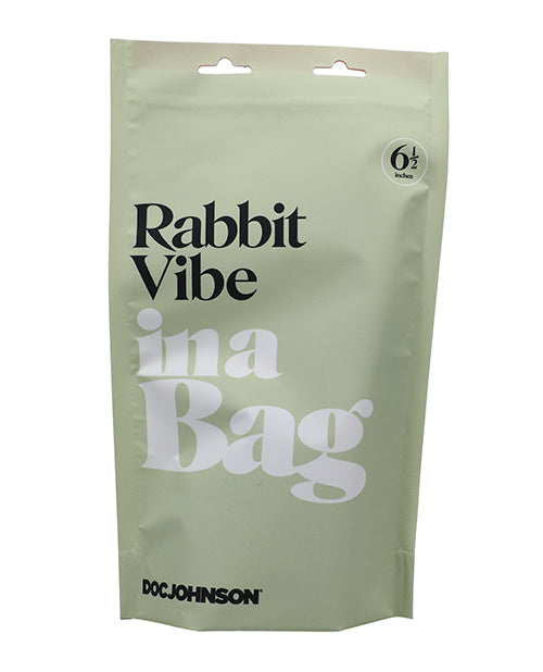 In A Bag Silicone Rechargeable Rabbit Vibrator Black packaging featuring the phrase 'Rabbit Vibe in a Bag' by Doc Johnson.
