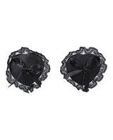 In A Bag Lace Nipple Pasties Black featuring heart shape, black vegan leather, and delicate lace trim.