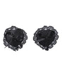 In A Bag Lace Nipple Pasties Black featuring heart shape, black vegan leather, and delicate lace trim.
