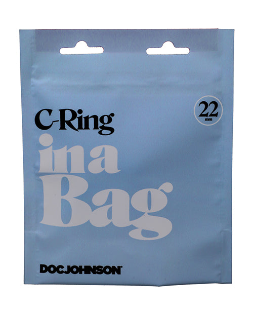 In A Bag Silicone Cock Ring Black packaging from Doc Johnson, featuring a blue bag with product details.