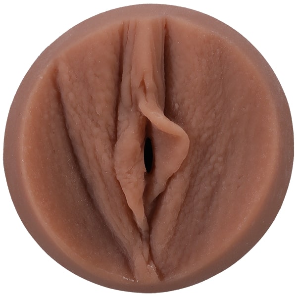 Main Squeeze lexi2legit Ultraskyn Pussy Stroker Caramel top view showing realistic inner texture.