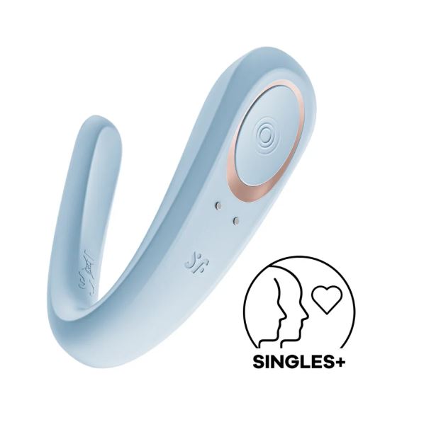 Satisfyer Double Classic Couples Vibrator Blue showcasing blue design, designed for shared pleasure during intimacy.