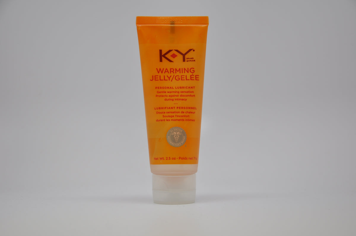 Ky Warming Jelly 2.5 Oz Water-Based Lubricant in a tube, designed for intimate comfort and warmth.