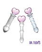 Dr Tush's Hearts of Pleasure Collection Anal Plug Set Glass featuring three elegant heart-topped glass anal plugs.