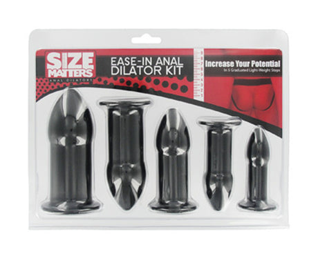 Size Matters Ease-In Anal Dilator Kit Black with five graduated pieces for comfortable training.