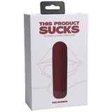 Packaging for This Product Sucks Sucking Clitoral Stimulator Red featuring a sleek design and branding.