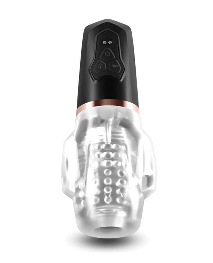 Renegade Avenger Rechargeable Mouth Stroker Black with control panel and textured design for enhanced pleasure.