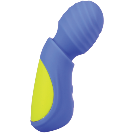 Mood Play Mini Power Wand Blue featuring a ridged head and compact design for targeted stimulation.