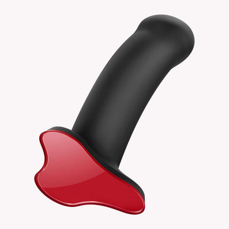 Fun Factory Amor G-Spot Silicone Dildo Black featuring a sleek design with a red base.