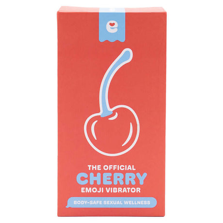 The Official Cherry Emoji Vibrator packaging featuring playful cherry design and body-safe sexual wellness label.