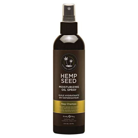 Earthly Body Moisturizing Oil Spray Nag Champa 8 Oz in a bottle with spray nozzle for easy application.