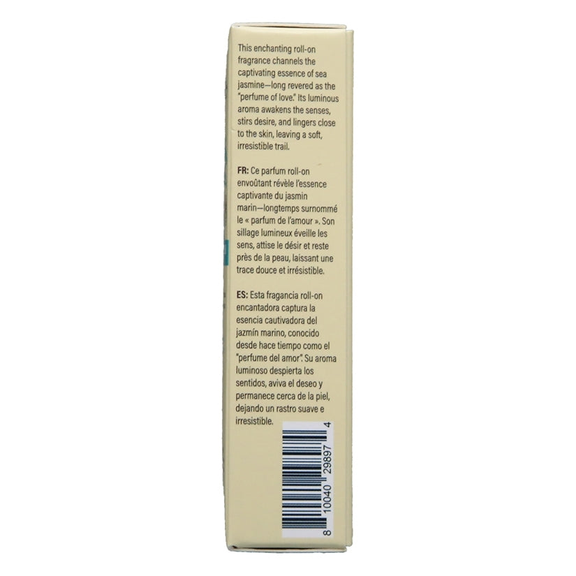Earthly Body At Night Aphrodisiac Roll On Perfume Sea 0.34 Oz packaging side view highlighting its floral fragrance.