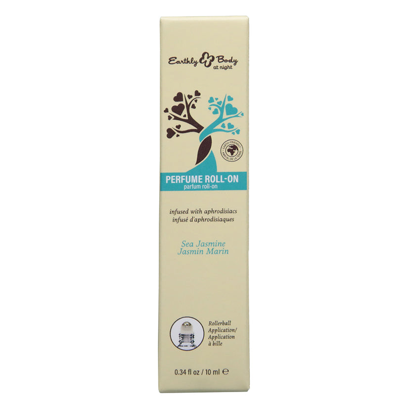Earthly Body At Night Aphrodisiac Roll On Perfume Sea 0.34 Oz packaging showcasing floral Sea Jasmine scent.